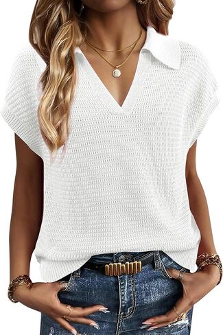 Gaharu Womens Sweater Tank Hollow Out Cap Sleeve Tops V Neck Sleeveless Casual Sweater Vest in Saudi Arabia