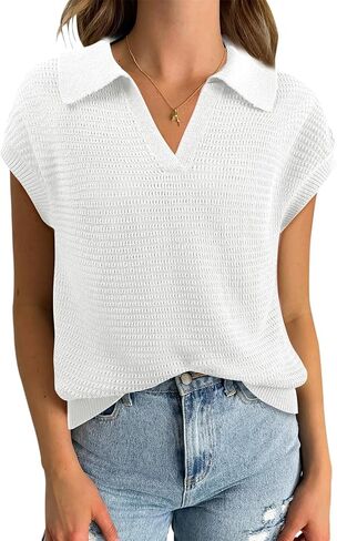 Gaharu Womens Sweater Tank Hollow Out Cap Sleeve Tops V Neck Sleeveless Casual Sweater Vest in Saudi Arabia
