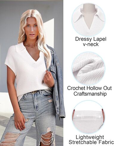 Gaharu Womens Sweater Tank Hollow Out Cap Sleeve Tops V Neck Sleeveless Casual Sweater Vest in Saudi Arabia