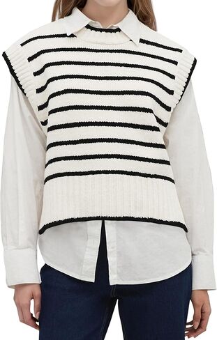 Lueluoye Sweater Vest for Women 2024 Crew Neck Cap Sleeve Tops Striped Knit Tank Top S-2XL in Saudi Arabia