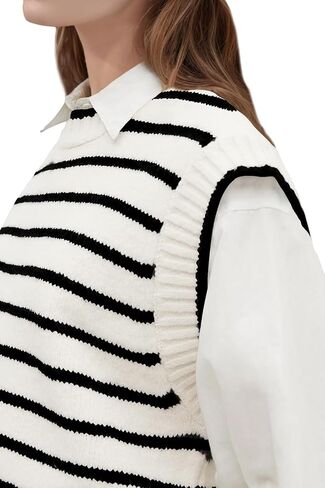 Lueluoye Sweater Vest for Women 2024 Crew Neck Cap Sleeve Tops Striped Knit Tank Top S-2XL in Saudi Arabia