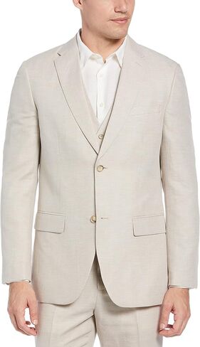 سترة بدلة رجالي من مزيج الكتان من Perry Ellis، سترة صدر واحدة قابلة للتنفس، مقاس عادي، مع جيب على الصدر (مقاسات 36-54) in Kuwait