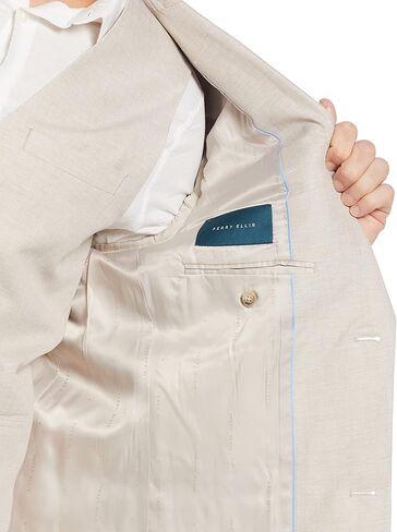 سترة بدلة رجالي من مزيج الكتان من Perry Ellis، سترة صدر واحدة قابلة للتنفس، مقاس عادي، مع جيب على الصدر (مقاسات 36-54) in Kuwait