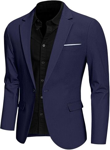 سترة كتان للرجال بزر واحد، سترة بدلة كاجوال بقصة ضيقة، معطف رياضي خفيف الوزن يوميًا in Kuwait