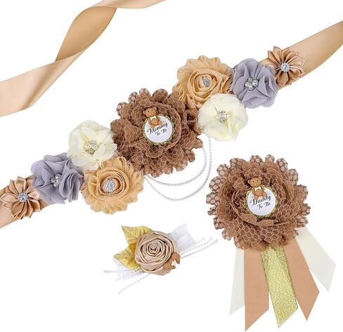 تيدي بير وشاح الأمومة استحمام الطفل وشاح أمي لتكون الصدار دبوس زهرة الصدار المعصم لاستحمام الطفل الحمل زهرة حزام البطن التصوير الفوتوغرافي الأمومة تكشف عن الجنس، حزام زهرة لفستان الأمومة in Kuwait