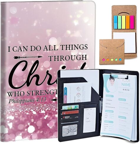 Padfolio for Men and Women – Leather Portfolio with Christian Bling Cover Design, Business Card Holder, Resume Folder, Stylish Leather Folder, Versatile Document Holder – Office Accessory in Saudi Arabia