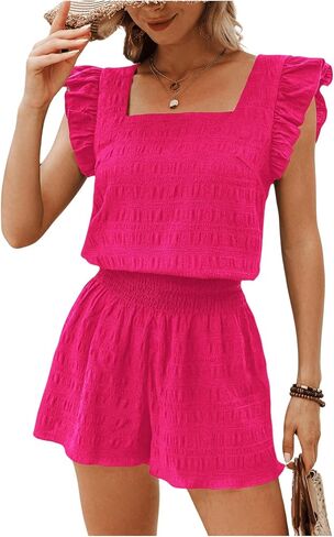 Milumia Women's Summer Outfits 2 Piece Textured Ruffle Cap Sleeve Blouse and Shots Set in Saudi Arabia