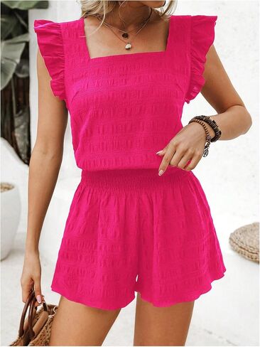Milumia Women's Summer Outfits 2 Piece Textured Ruffle Cap Sleeve Blouse and Shots Set in Saudi Arabia