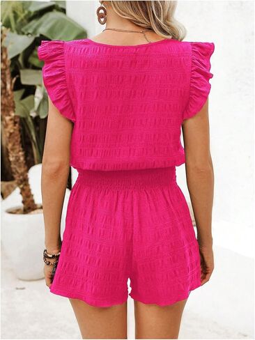 Milumia Women's Summer Outfits 2 Piece Textured Ruffle Cap Sleeve Blouse and Shots Set in Saudi Arabia