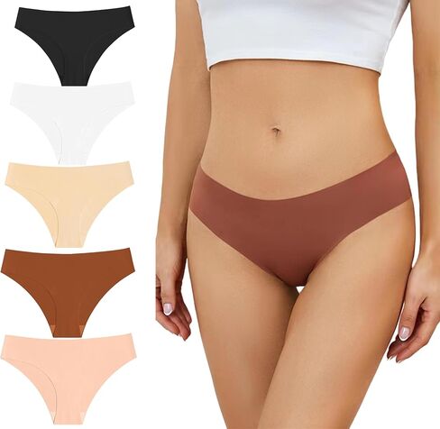 ملابس داخلية قصيرة بدون خياطة للنساء من UUONLY، 5 قطع من الملابس الداخلية محببة بدون عرض سراويل داخلية للسيدات قابلة للتمدد وغير مرئية متوسطة الارتفاع in Kuwait