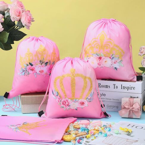 24 Pcs Prince Party Gifts Bags Prince Crown Blue Drawstring Bags Decoration Favor Storage for Boys Kids Birthday Wedding Party Decoration in Saudi Arabia