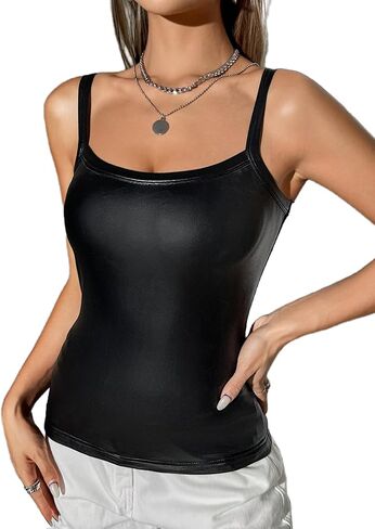 Floerns Women's Spaghetti Strap PU Leather Solid Streetwear Camisole Top in Saudi Arabia