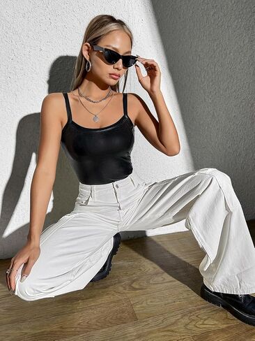 Floerns Women's Spaghetti Strap PU Leather Solid Streetwear Camisole Top in Saudi Arabia