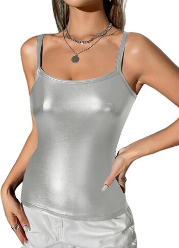 Floerns Women's Spaghetti Strap PU Leather Solid Streetwear Camisole Top in Saudi Arabia