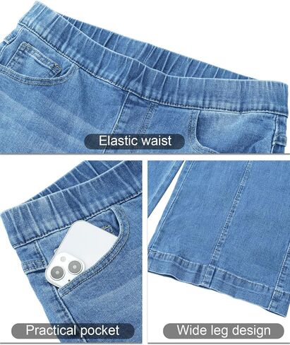 Vetinee Wide Leg Womens Jeans High Waisted Trendy Pull On Seamed Front Stretchy Denim Jean Pants Pockets Trouser Jeans in Saudi Arabia