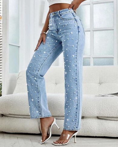 Pearl Jeans for Women Straight Leg High Waist Stretch Flare Bootcut Denim Pants in Saudi Arabia