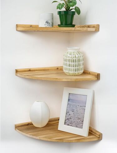 Corner Shelves Wall Mount, Farmhouse Rustic Corner Floating Shelf with Cord Hole, Wooden Storage Organizer Corner Wall Shelves for Kitchen Bathroom Living Room Bedroom Laundry, 12x12 Inch in Saudi Arabia
