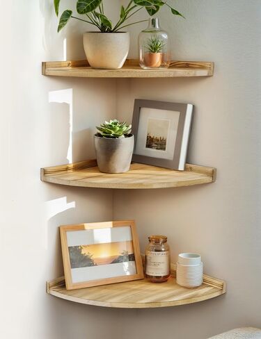 Corner Shelves Wall Mount, Farmhouse Rustic Corner Floating Shelf with Cord Hole, Wooden Storage Organizer Corner Wall Shelves for Kitchen Bathroom Living Room Bedroom Laundry, 12x12 Inch in Saudi Arabia