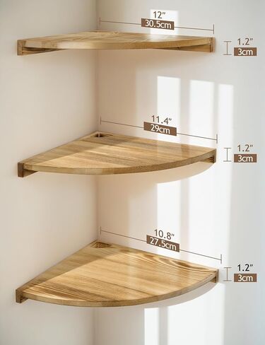 Corner Shelves Wall Mount, Farmhouse Rustic Corner Floating Shelf with Cord Hole, Wooden Storage Organizer Corner Wall Shelves for Kitchen Bathroom Living Room Bedroom Laundry, 12x12 Inch in Saudi Arabia