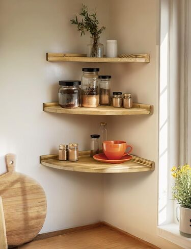 Corner Shelves Wall Mount, Farmhouse Rustic Corner Floating Shelf with Cord Hole, Wooden Storage Organizer Corner Wall Shelves for Kitchen Bathroom Living Room Bedroom Laundry, 12x12 Inch in Saudi Arabia