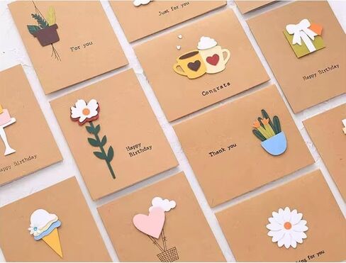 Handmade Vintage Kraft Blank Note Cards, 3.22 x 4.0 inches, Set of 12, with Envelopes, Thank You Cards, Greeting Cards, Invitation Cards for Birthday Party, ‎as pictures shown in Saudi Arabia