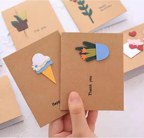 Handmade Vintage Kraft Blank Note Cards, 3.22 x 4.0 inches, Set of 12, with Envelopes, Thank You Cards, Greeting Cards, Invitation Cards for Birthday Party, ‎as pictures shown in Saudi Arabia