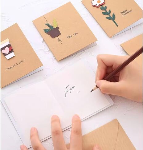 Handmade Vintage Kraft Blank Note Cards, 3.22 x 4.0 inches, Set of 12, with Envelopes, Thank You Cards, Greeting Cards, Invitation Cards for Birthday Party, ‎as pictures shown in Saudi Arabia
