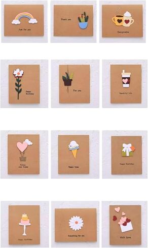 Handmade Vintage Kraft Blank Note Cards, 3.22 x 4.0 inches, Set of 12, with Envelopes, Thank You Cards, Greeting Cards, Invitation Cards for Birthday Party, ‎as pictures shown in Saudi Arabia