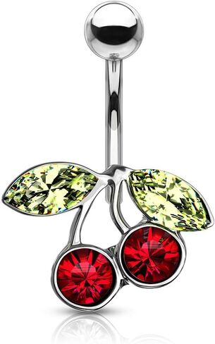 مجموعة 14 مقياس تشيري تشيكوسلوفاكيا 316L حلقة السرة الفولاذية مع طلاء الروديوم فوق النحاس in Kuwait