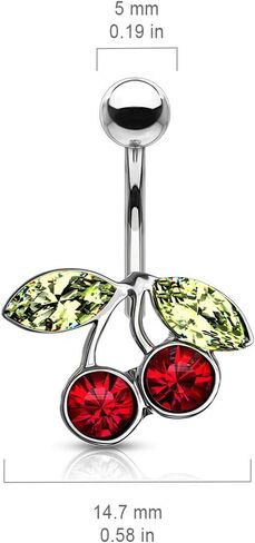 مجموعة 14 مقياس تشيري تشيكوسلوفاكيا 316L حلقة السرة الفولاذية مع طلاء الروديوم فوق النحاس in Kuwait