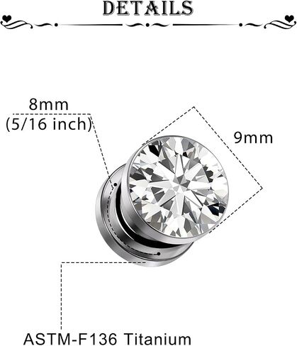 Astm F136 Titanium CZ Ear Gauges Screw Fit Flesh Tunnels Plugs Gauges Earring Expander Stretcher Ear Tunnels For Ears 8G 6G 4G 2G 0G 00G Plug Earrings Body Piercing Jewelry For Women Men in Saudi Arabia