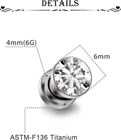 Astm F136 Titanium CZ Ear Gauges Screw Fit Flesh Tunnels Plugs Gauges Earring Expander Stretcher Ear Tunnels For Ears 8G 6G 4G 2G 0G 00G Plug Earrings Body Piercing Jewelry For Women Men in Saudi Arabia