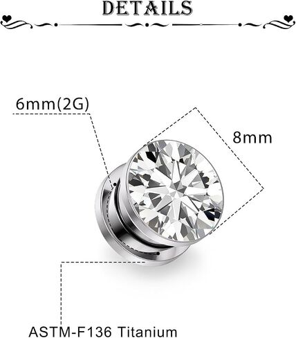 Astm F136 Titanium CZ Ear Gauges Screw Fit Flesh Tunnels Plugs Gauges Earring Expander Stretcher Ear Tunnels For Ears 8G 6G 4G 2G 0G 00G Plug Earrings Body Piercing Jewelry For Women Men in Saudi Arabia