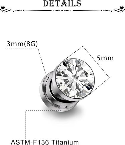 Astm F136 Titanium CZ Ear Gauges Screw Fit Flesh Tunnels Plugs Gauges Earring Expander Stretcher Ear Tunnels For Ears 8G 6G 4G 2G 0G 00G Plug Earrings Body Piercing Jewelry For Women Men in Saudi Arabia