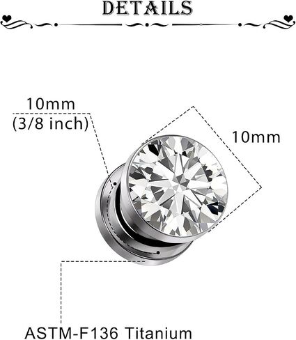 Astm F136 Titanium CZ Ear Gauges Screw Fit Flesh Tunnels Plugs Gauges Earring Expander Stretcher Ear Tunnels For Ears 8G 6G 4G 2G 0G 00G Plug Earrings Body Piercing Jewelry For Women Men in Saudi Arabia