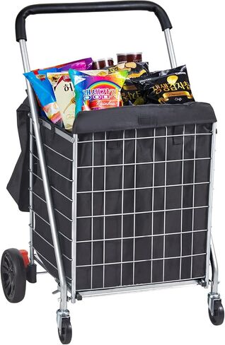 VEVOR Folding Shopping Cart, 66 lbs Max Load Capacity, Grocery Utility Cart with Rolling Swivel Wheels, Heavy Duty Foldable Laundry Basket Trolley Compact Lightweight Collapsible for Luggage, Silver in Saudi Arabia