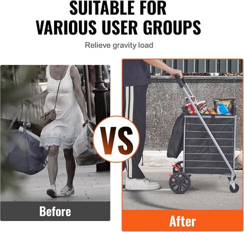 VEVOR Folding Shopping Cart, 66 lbs Max Load Capacity, Grocery Utility Cart with Rolling Swivel Wheels, Heavy Duty Foldable Laundry Basket Trolley Compact Lightweight Collapsible for Luggage, Silver in Saudi Arabia