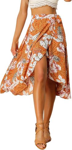 Allegra K Floral Skirt for Women's Hawaiian Tropical Beach Boho Wrap Midi Skirt in Saudi Arabia