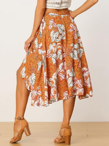Allegra K Floral Skirt for Women's Hawaiian Tropical Beach Boho Wrap Midi Skirt in Saudi Arabia