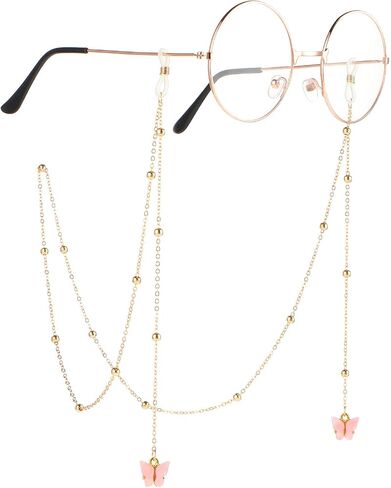 37" Women Eyeglass Chains, Butterfly Gold Bead Glasses Strap Holder Gold Bead Mask Lanyard Cords Eyeglass Necklace in Saudi Arabia