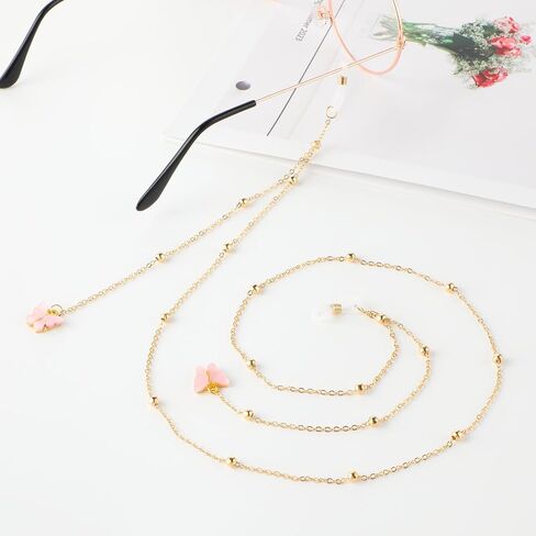 37" Women Eyeglass Chains, Butterfly Gold Bead Glasses Strap Holder Gold Bead Mask Lanyard Cords Eyeglass Necklace in Saudi Arabia