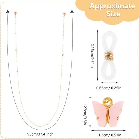 37" Women Eyeglass Chains, Butterfly Gold Bead Glasses Strap Holder Gold Bead Mask Lanyard Cords Eyeglass Necklace in Saudi Arabia
