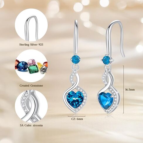 FANCIME Heart Infinity Dangle Drop Earrings 925 Sterling Silver Heart Gemstone Birthstone Earring Fine Jewelry Birthday Gifts for Women in Saudi Arabia