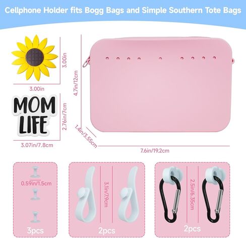7Pcs Silicone Wallet for Bogg Bag Phone Holder,Momlife Sunflower Charms for Bogg Bag Accessories Inserts,4pcs Hooks Set for Bogg Bags,Bogg Organizer Pouch with Zipper,Beach Bag Accessories in Saudi Arabia