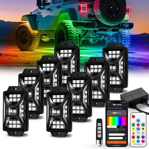 4 قرون أضواء الصخور RGB بخمسة جوانب للشاحنات Jeep UTV SUV ATV، تطبيق متعدد الألوان للمطاردة / التحكم عن بعد أضواء الصخور LED مع وضع الموسيقى، مجموعات خارجية مقاومة للماء للسيارات in Saudi Arabia