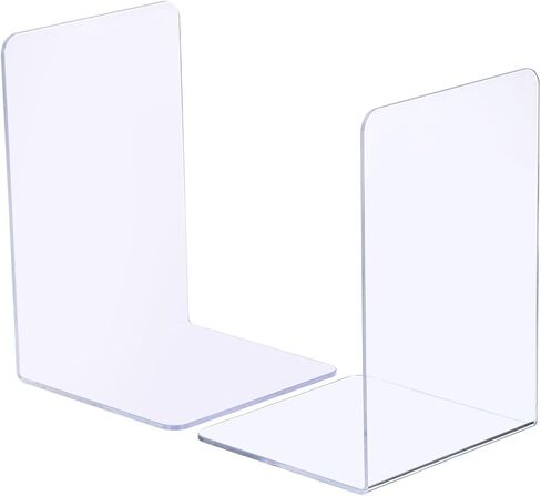 PATIKIL Acrylic Bookends, 2 Pack Plastic L-Shaped Book Ends for Shelves Desktop Bookshelf Magazine Organizer Stand Holder for Office Home Study Room, Clear in Saudi Arabia