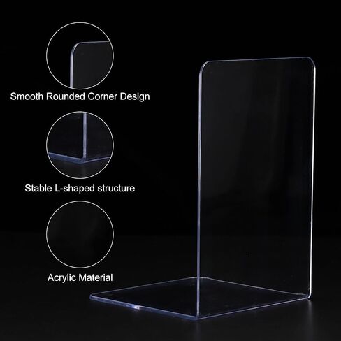 PATIKIL Acrylic Bookends, 2 Pack Plastic L-Shaped Book Ends for Shelves Desktop Bookshelf Magazine Organizer Stand Holder for Office Home Study Room, Clear in Saudi Arabia
