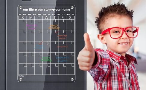 Acrylic Calendar for Fridge, Magnetic Dry Erase Calendar for Fridge with 6 Chalk Markers, Eraser, and Holder, Daily, Weekly, and Monthly Personal Organizer, Large Clear Acrylic Board, 12" x 17" in Saudi Arabia