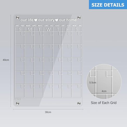Acrylic Calendar for Fridge, Magnetic Dry Erase Calendar for Fridge with 6 Chalk Markers, Eraser, and Holder, Daily, Weekly, and Monthly Personal Organizer, Large Clear Acrylic Board, 12" x 17" in Saudi Arabia