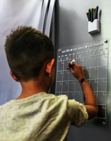 Acrylic Calendar for Fridge, Magnetic Dry Erase Calendar for Fridge with 6 Chalk Markers, Eraser, and Holder, Daily, Weekly, and Monthly Personal Organizer, Large Clear Acrylic Board, 12" x 17" in Saudi Arabia